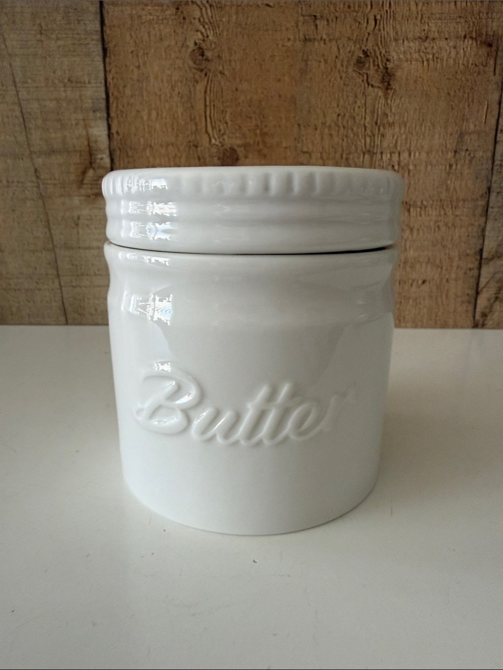 Farmhouse White Ceramic Butter Crock